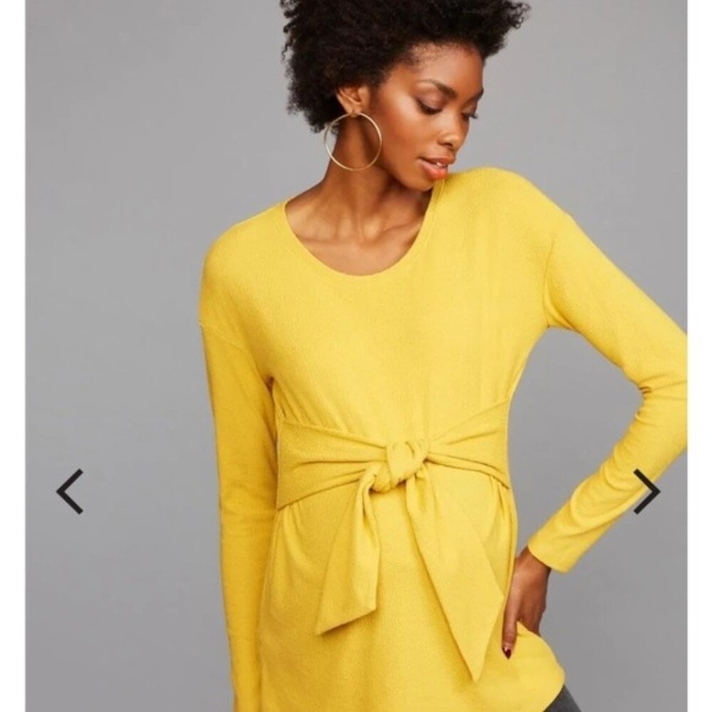A PEA IN THE POD Long Sleeve Tie Back Crepe Maternity Top Mustard ‎ Size Small